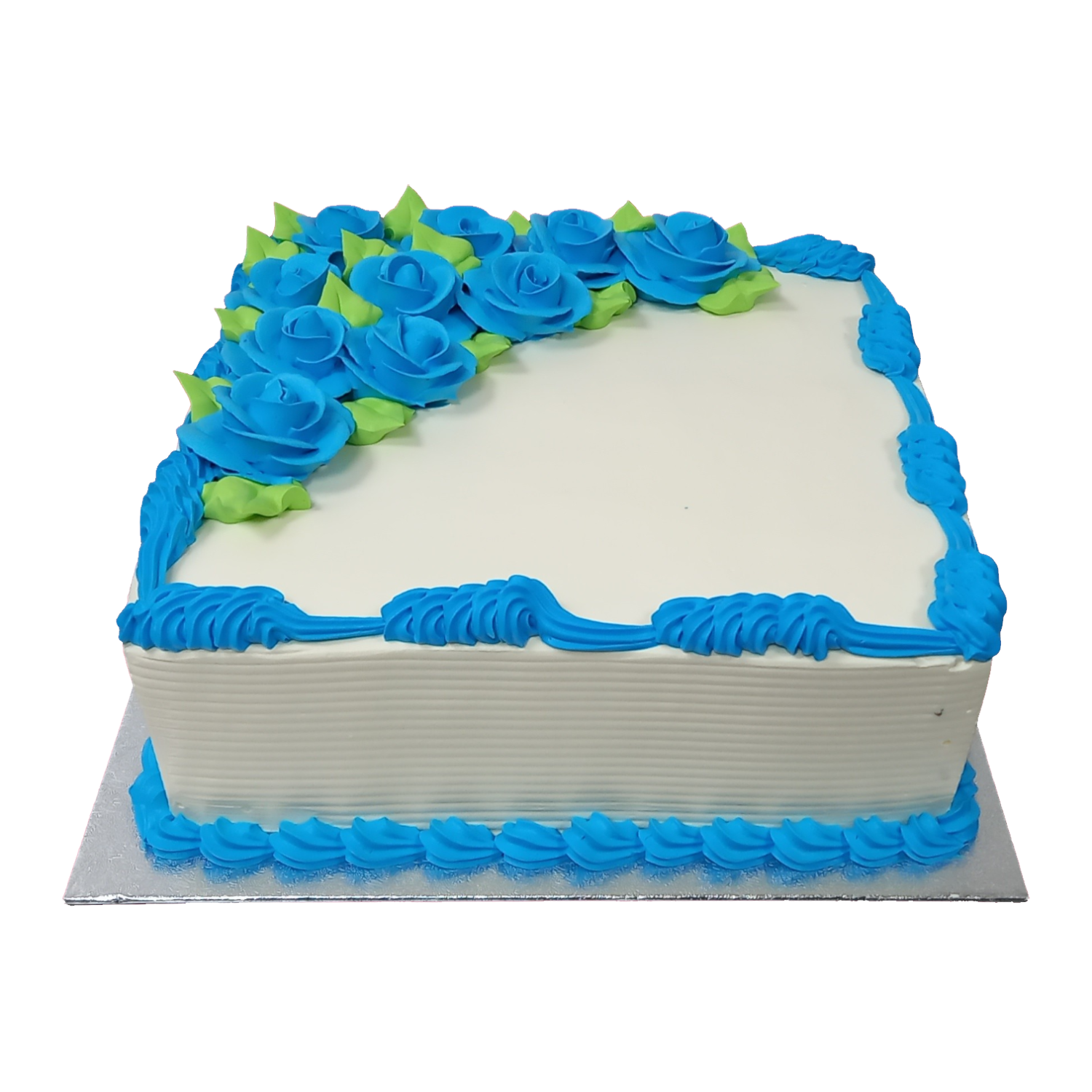 Blue Square Cake with Blue flowers