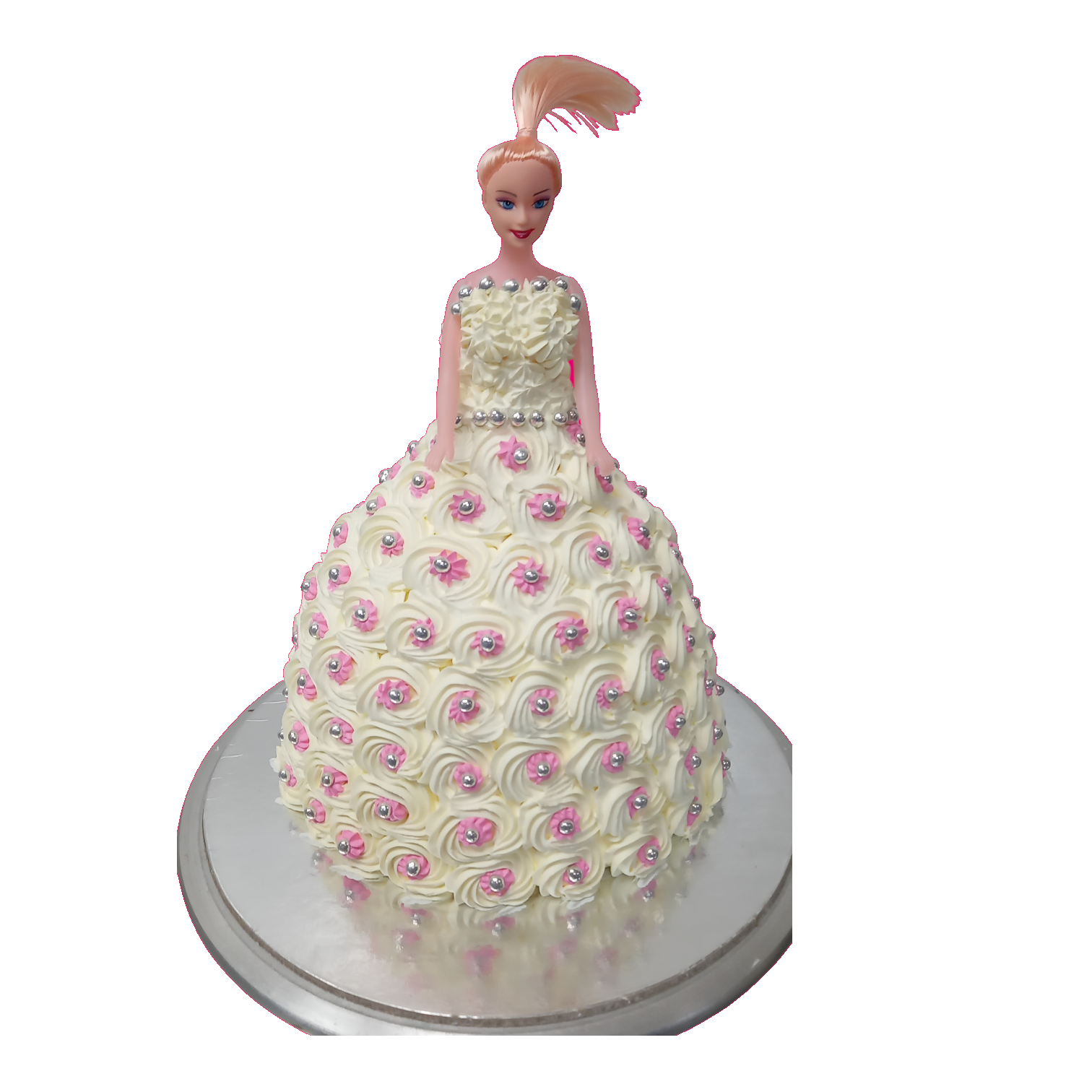 White and Pink Dots Dress Doll Cake